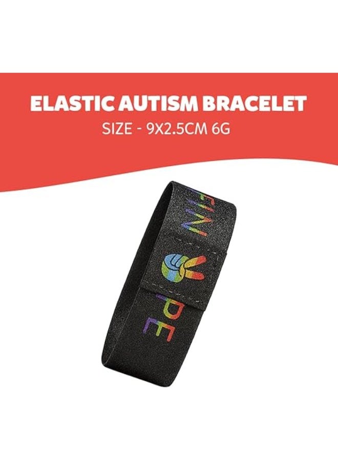 abley's Autism Awareness Support Bracelet, Colorful Puzzle Pattern, Elastic Fabric Band, Sensory Friendly (Hope with Peace Hand Sign) - Image 2